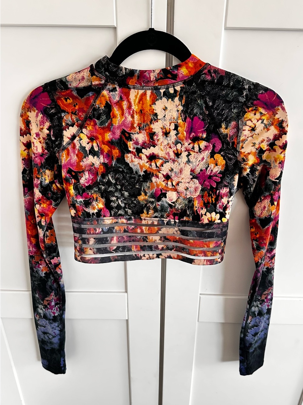 Free People Floral Long Sleeve Open Back Crop Top Boho XS/S